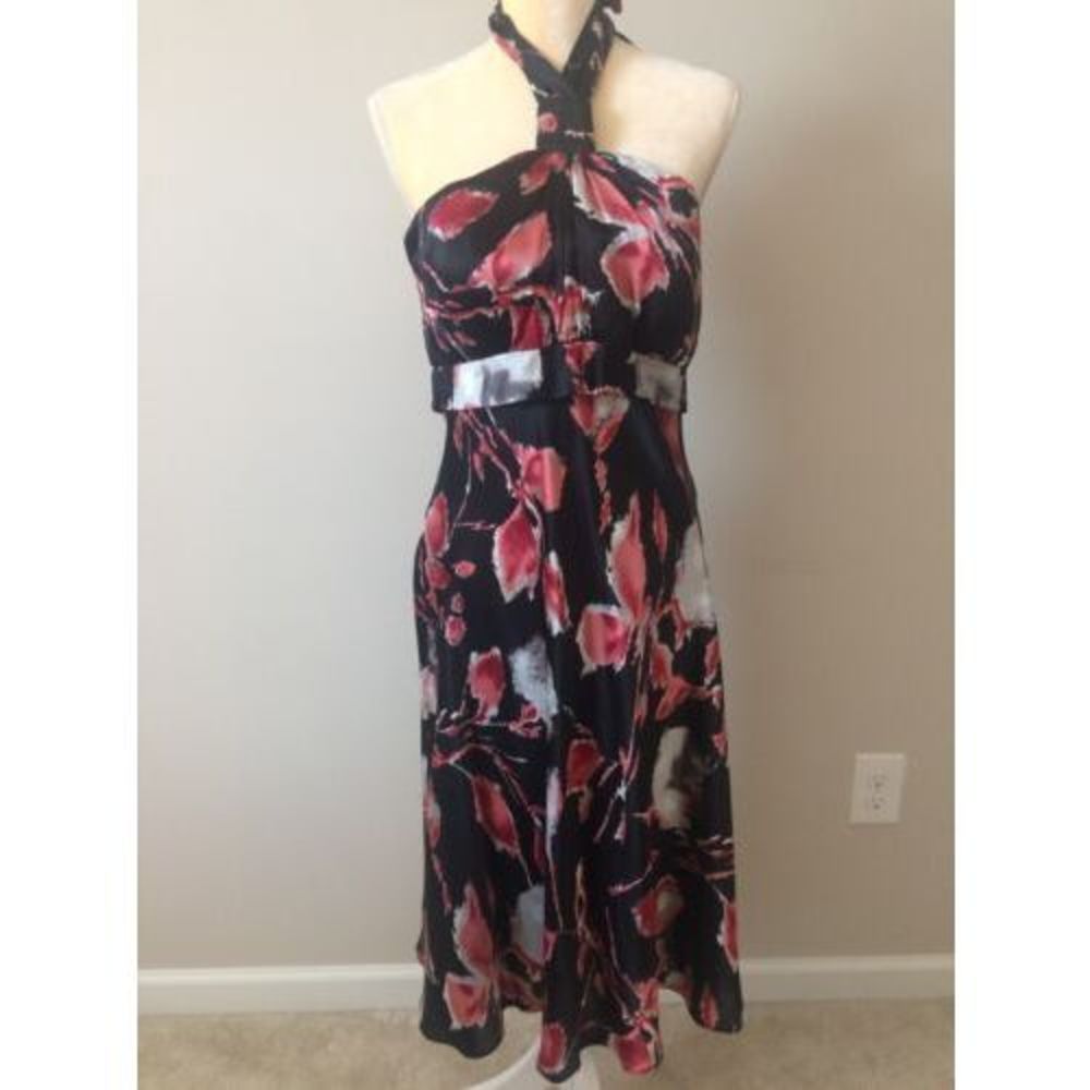 Donna Ricco Women’s Floral Sexy Halter Cocktail Dress 100% Silk Size 10*